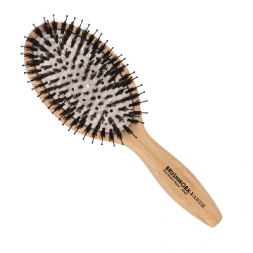 Brushworx Bamboo Oval Cushion Porcupine Paddle Boar Bristle Hair Brush