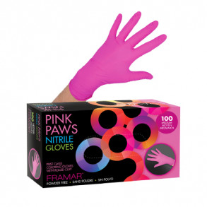 Framar Pink Paws Nitrile Gloves - Medium